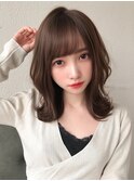 大人可愛い前髪小顔顔周りカットミディアムレイヤーくびれヘア