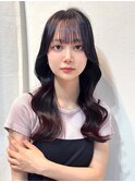 ピンクブラウン カシスブラウン  前髪カット 顔周りカット 美髪