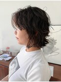 20代30代秋冬暗髪カラーレイヤーボブパーマ小顔ショート