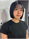 ボブ/ミニボブ/切りっぱなしボブ/ネイビーブルー/髪質改善