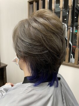 美容室 夢先案内 ワンポイントお洒落メンズインナカラー青紫