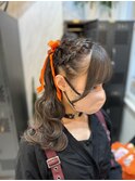 《ライブ前ヘアセット　編み込みハーフツイン》