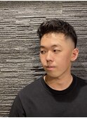 ツーブロックビジネスショートフェードかき上げコンマヘア