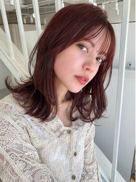 グリーン(green) 鎖骨ミディアム シースルーバング bymisaki