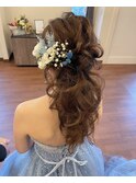 洋装 華やか ゆるふわ 大きな カール ポニーテール ヘアアレンジ