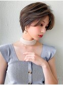 小顔ひし形ショートヘア★オリーブカラー40代30代