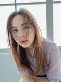 軽やかレイヤーロング×イエローブラウン