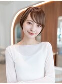 20代30代丸みショート似合わせカットシースルーバングハイライト