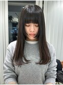 姫カットレイヤーロングワイドバングマロンベージュイメチェン