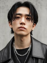 ソウル 福山駅前店(SOUL.) センターパート ウルフカット ニュアンスパーマ メンズパーマ