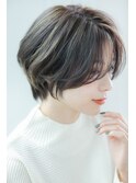 束感ショート_ブルーグレージュ_小顔補正立体カット