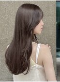 ロングレイヤー/小顔カット/くすみベージュ/透明感カラー