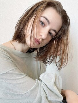 コフィー バイ メルト 吉祥寺(cofy by melt) 【松本咲花】ボブベージュブリーチなしアッシュオリーブ前髪ボブ