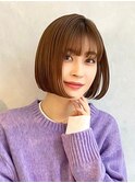  大人可愛い/小顔ボブ/きりっぱなしボブ/シルキーベージュ/ボブ