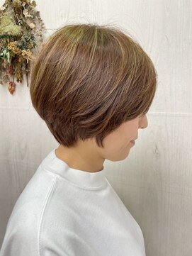 プランタン(Printemps) 細めハイライト小顔立体感ショートボブ似合わせカット30代40代