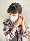 前髪パーマ部分パーマオン眉ポニーテールパーマヘアくるくる前髪