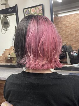 ぱ~ま屋 おおさき ピンクと黒のハーフカラー