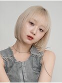 渋谷ケアブリーチカラータッセルボブホワイトブロンド金髪韓国◆