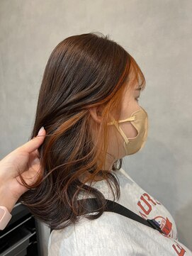 アチーブ ヘア デザイン(achieve hair design) 暗髪ブラウン+インナーカラーオレンジピンク暖色系