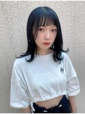 黒髪 前髪 ブルー アッシュブラックカラー♪レイヤーロング♪
