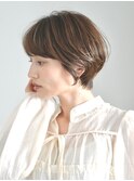 切りっぱなしショート・ボブ/絶壁解消/前髪なし/20代/30代/面長