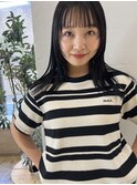 黒髪ミディアムレイヤーヘアフェイスレイヤーカットバングカット