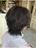 ウルフレイヤーカット　メンズニュアンスパーマ　フェザー