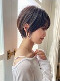 大人ショートボブ丸みショートカットマッシュショート前髪あり