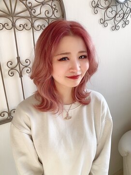 ポイントファイブバイソレイユ 藤沢店(.5 by SOLEIL) ミディアム韓国風くびれヘア外ハネブリーチピンク