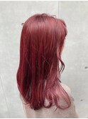 チェリーレッド  暖色系カラー ピンクブラウン ロングボブ