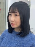 ◎小顔前髪顔まわり黒髪レイヤー鎖骨ミディアム