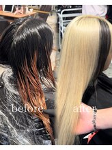 【ロングリタッチ&カラー残留履歴から"ブロンドカラーに"】1日で最大限明るくします！