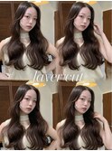 前髪なし韓国風ロングレイヤー×艶チョコブラウン/上尾