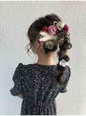 サイド 編み込み ゆるふわ タマネギ ヘアアレンジ