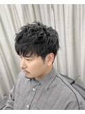 メンズショートウルフメンズパーマ無造作ビジネススタイル