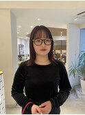 ピンクブラウン × 切りっぱなしボブ