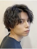 大分緩めツイストスパイラルパーマメンズカットセンターパート
