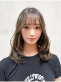 ロンググレージュ小顔韓国ヘア前髪カット顔周りレイヤー_F31100