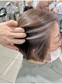 白髪ぼかしハイライトフェイスフレーミングショートボブ髪質改善