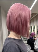 ダブルカラーピンクベージュベージュカラーケアブリーチミニボブ