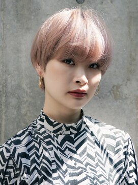 ピークアブー 原宿ハラカド(PEEK-A-BOO) ブリーチハイトーンくすみピンクマッシュショート前髪くせ毛多毛
