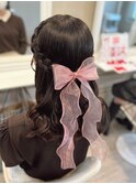 編み込みハーフアップ