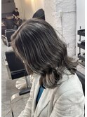 ハイライトカラーくびれヘアアプリコットオレンジ