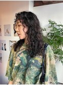 くせ毛風パーマ前髪パーマスパイラルアッシュブラック
