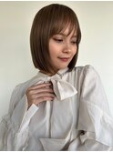 艶髪オリーブベージュ前下がりミニマルボブp120代30代40代