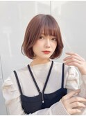 小顔ヘア　ヌーディーカラー　韓国ボブ　切りっぱなしボブ