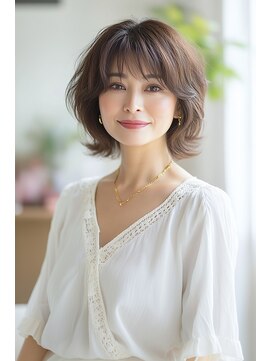 アヴァンス プロデュース バイ エガオ 大阪梅田店(AVANCE. PRODUCED by EGAO) 髪質改善パーマ+くびれボブ【４０代５０代大人の髪型】白髪染め