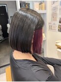 ワインレッド インナーカラー  × 乾かすだけでまとまるボブ
