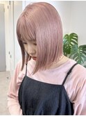 韓国ボブヘア顔周りレイヤーミルクティーベージュピンクカラー