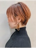 ショートボブ、丸みショート、オレンジベージュ、グラデーション